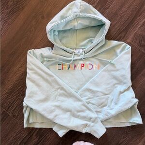 Champion Mint Cropped Hoodie with Multicolor Logo